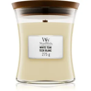 Woodwick White Teak scented candle with wooden wick 275 g