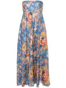 ZIMMERMANN - Floral Print Linen Bandeau Midi Dress #1755787