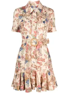 ZIMMERMANN - Floral Print Belted Linen Mini Dress #1742527