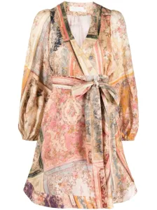 ZIMMERMANN - Floral Print Linen Wrap Mini Dress #1742435