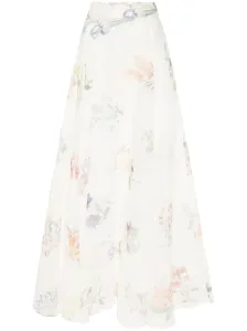 ZIMMERMANN - Floral Print Linen And Silk Blend Maxi Skirt #1851026