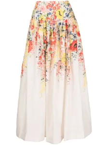 ZIMMERMANN - Floral Print Linen Midi Skirt #1742388