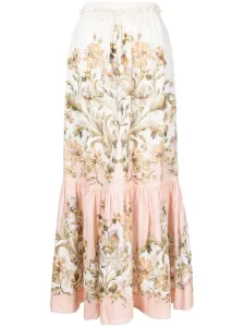 ZIMMERMANN - Floral Print Linen Midi Skirt #1643741